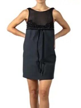 NWT $1280 Dsquared Sheer Neck Beaded Mini Dress Black Size 4